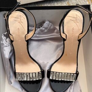 Giuseppe Zanotti Black Sandals with Silver Embellishments